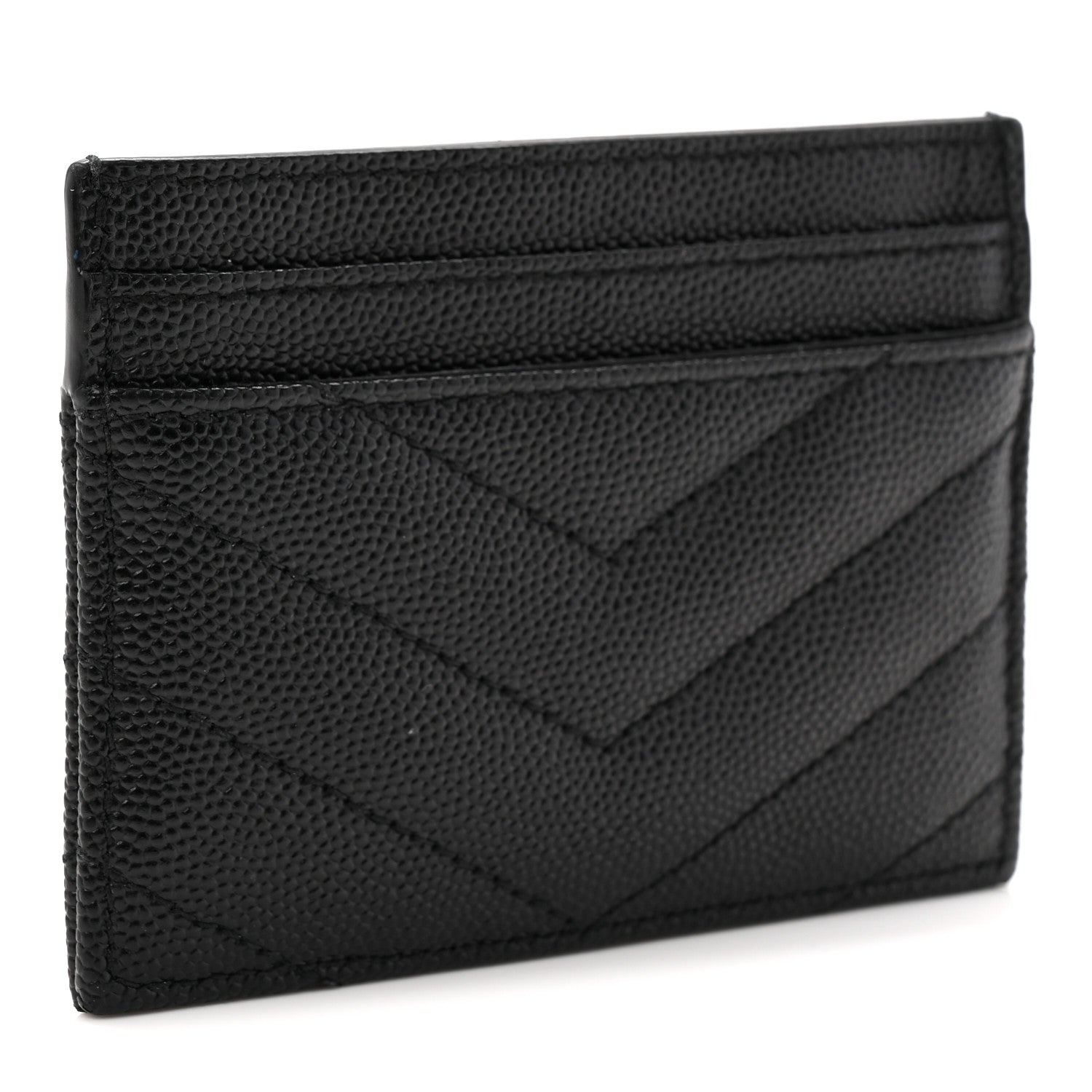 Saint Laurent Grain De Poudre Matelasse Chevron Monogram Credit Card Case Black 3 of 7