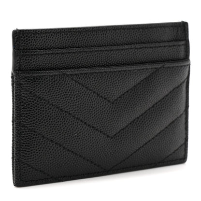 Saint Laurent Grain De Poudre Matelasse Chevron Monogram Credit Card Case Black 3 of 7