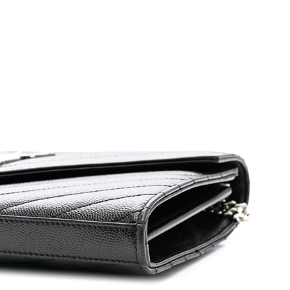 Saint Laurent Grain De Poudre Matelasse Chevron Monogram Chain Wallet Black 11 of 16