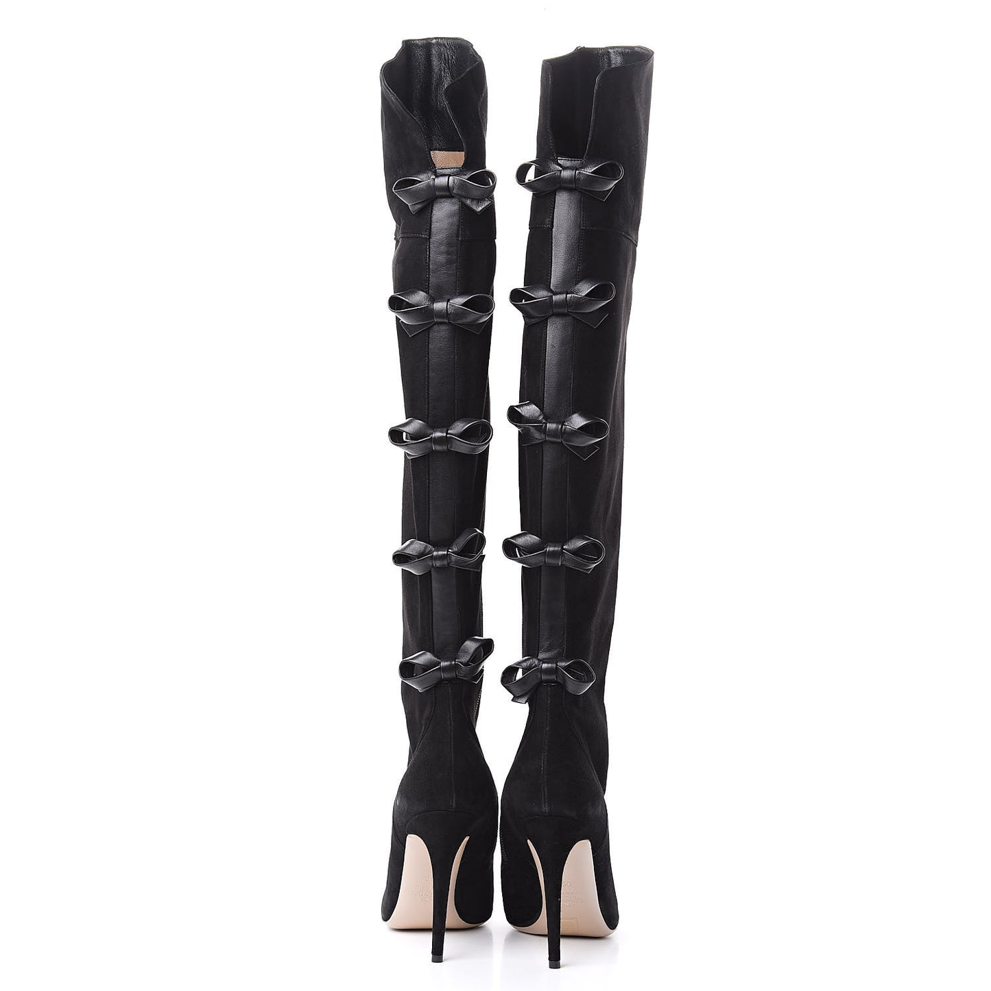 Calfskin Suede Bow Over the Knee Boots 39 Black
