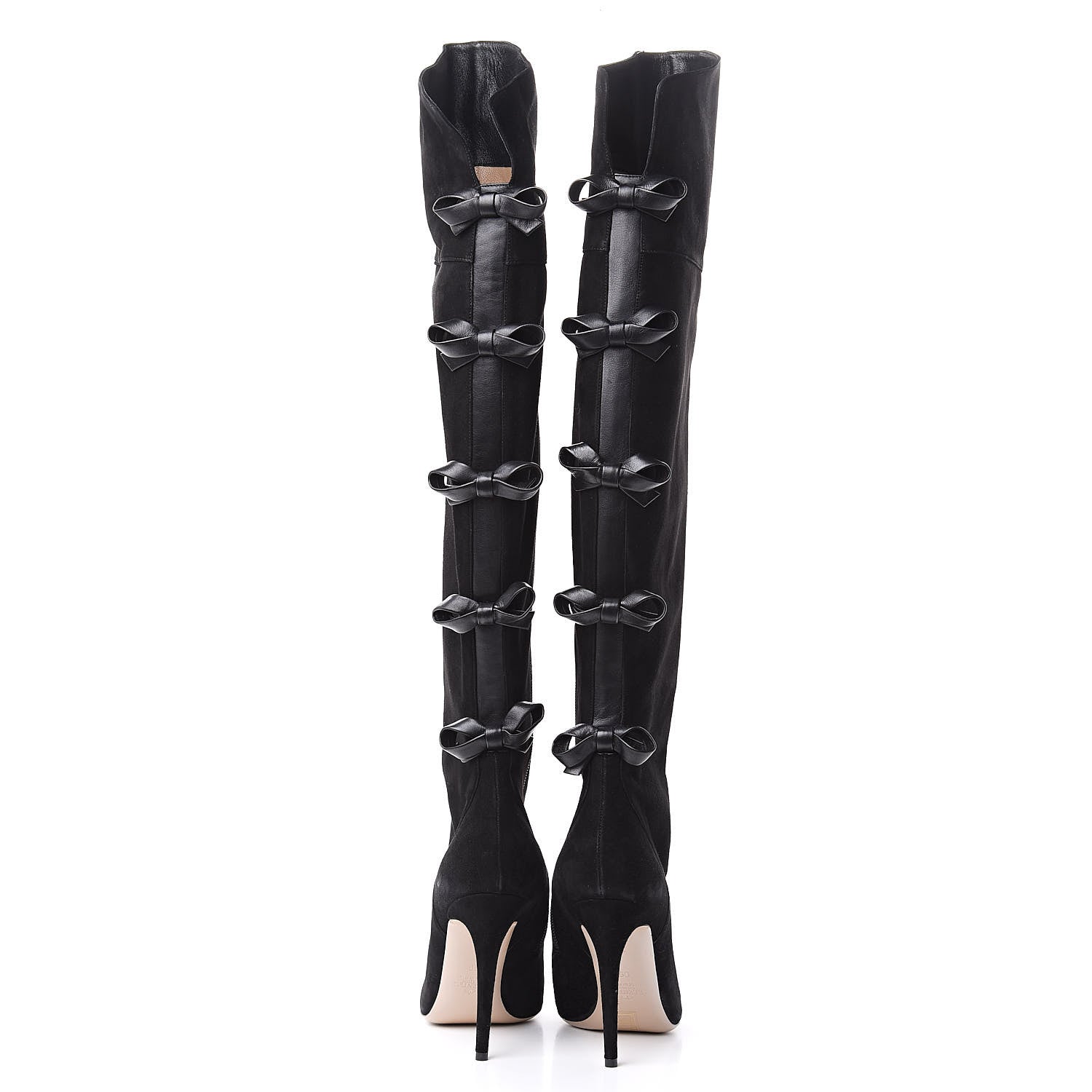 Valentino Garavani Calfskin Suede Bow Over the Knee Boots 39 Black 5 of 12