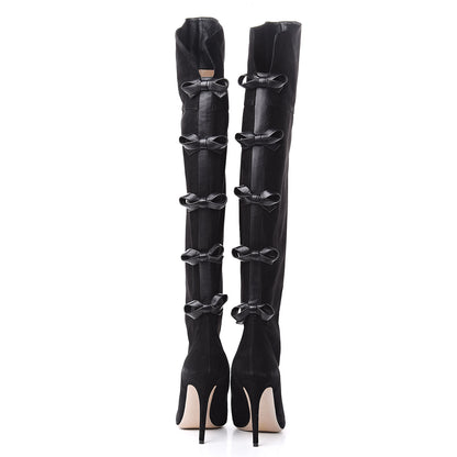 Valentino Garavani Calfskin Suede Bow Over the Knee Boots 39 Black 5 of 12