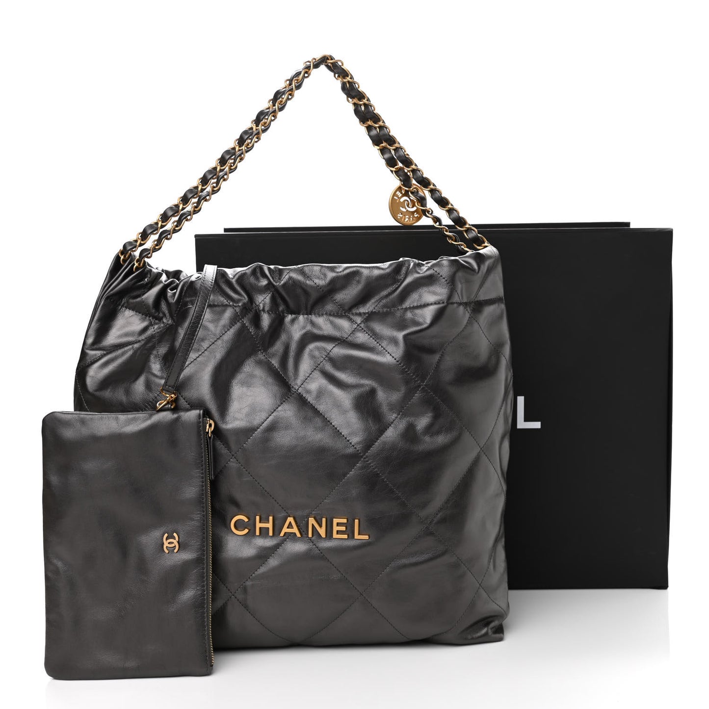 Metallic Calfskin Quilted Small Chanel 22 Ruthenium