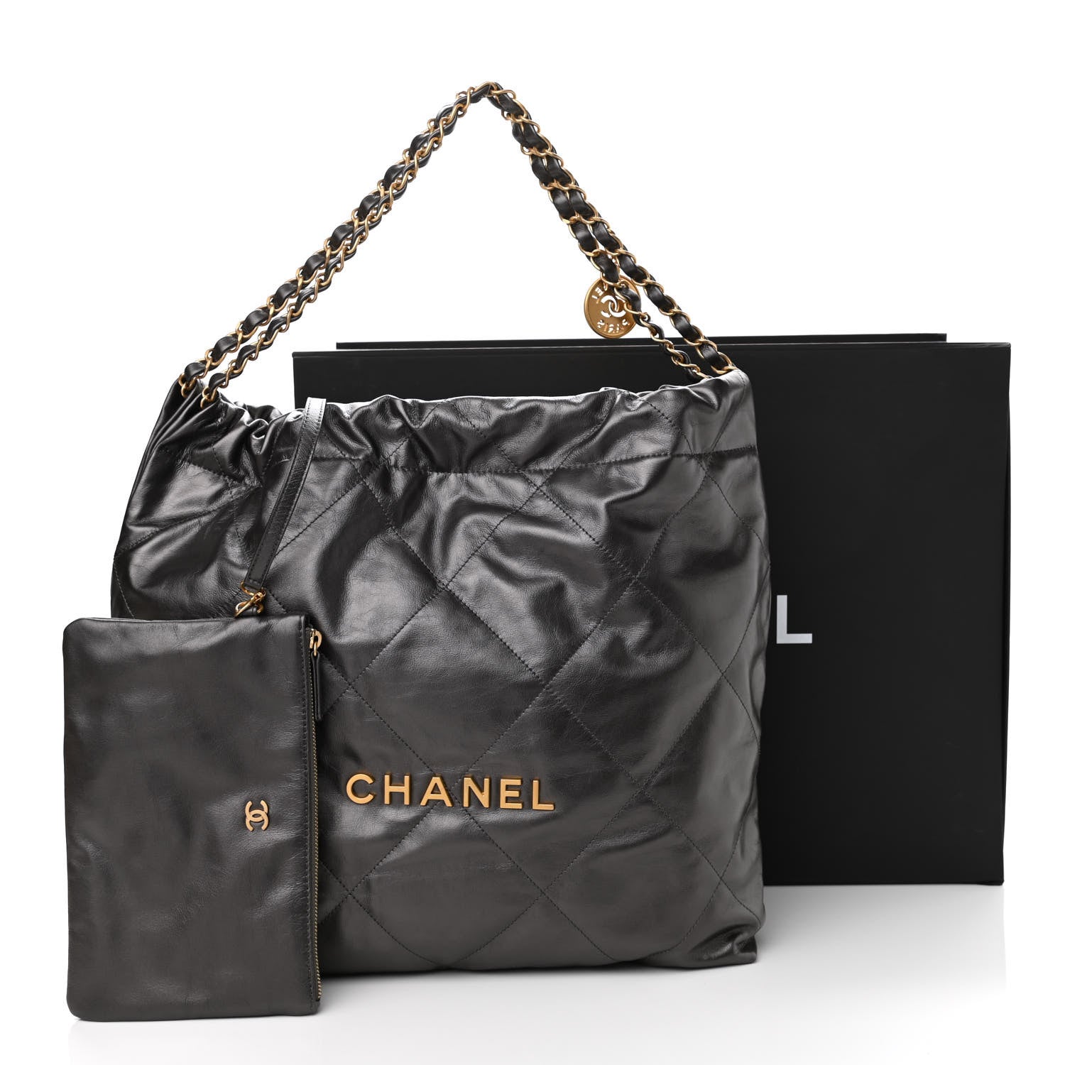 Chanel Metallic Calfskin Quilted Small Chanel 22 Ruthenium 12 of 12