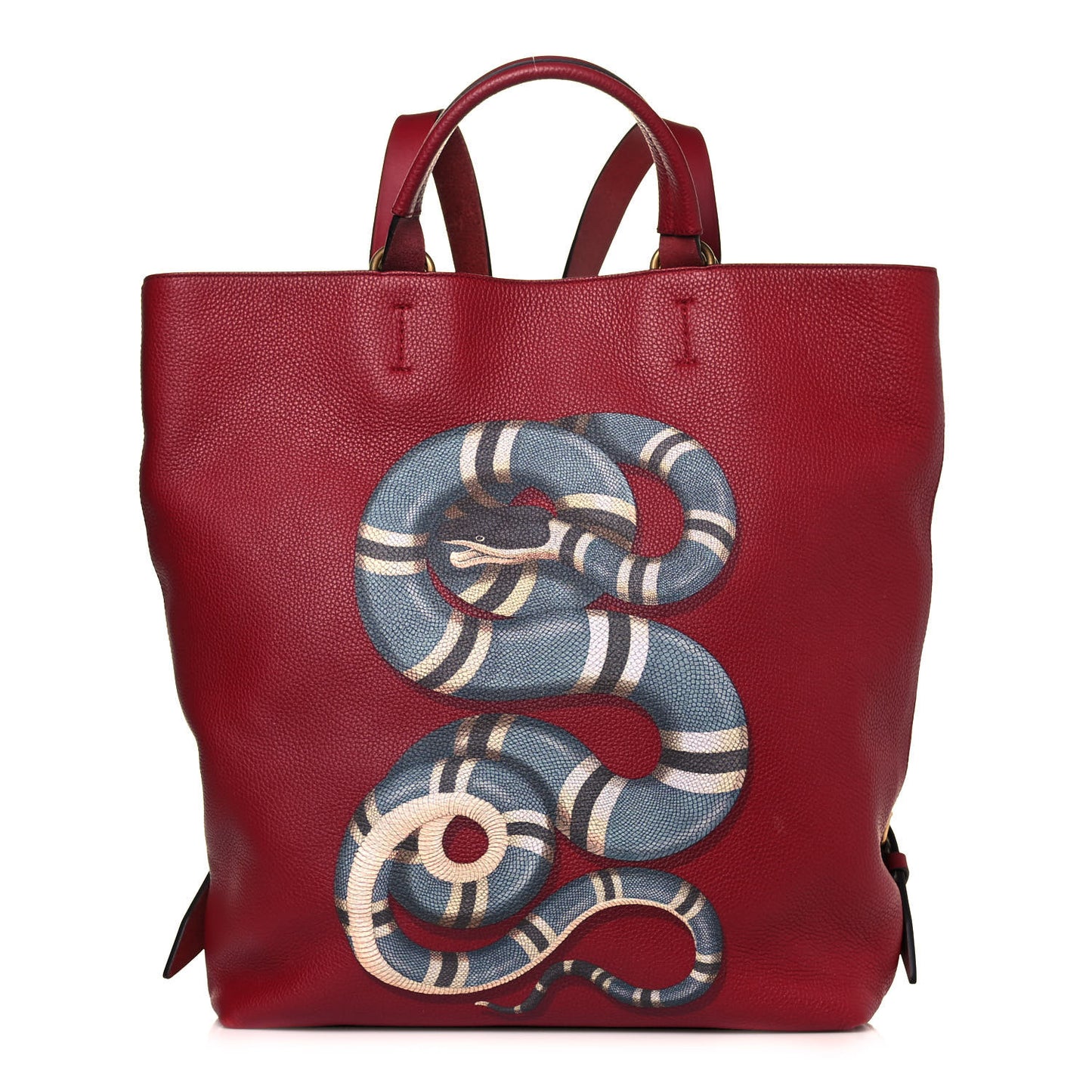 Grained Calfskin Kingsnake Print Drawstring Backpack Red