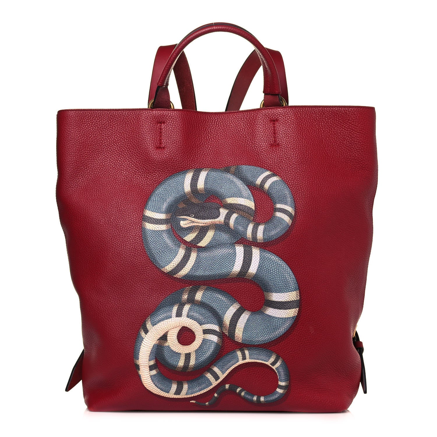 Gucci Grained Calfskin Kingsnake Print Drawstring Backpack Red 1 of 14