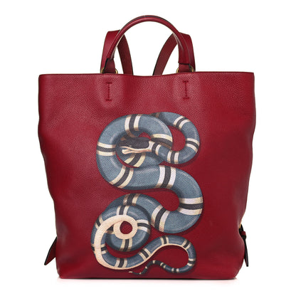Gucci Grained Calfskin Kingsnake Print Drawstring Backpack Red 1 of 14