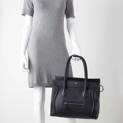 Celine Drummed Leather Shoulder Luggage Black 2 of 10