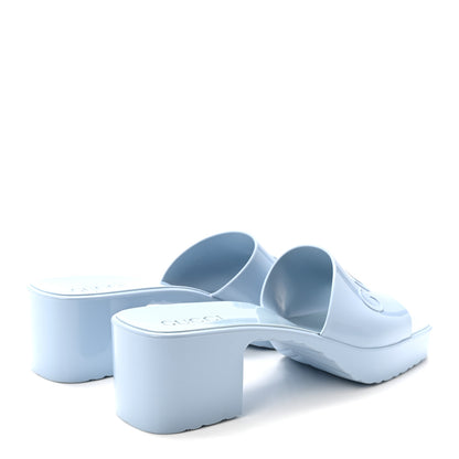 Gucci Rubber Gucci Logo Womens Platform 20/60mm Slide Sandals 41 Porcelain Light Blue 5 of 10