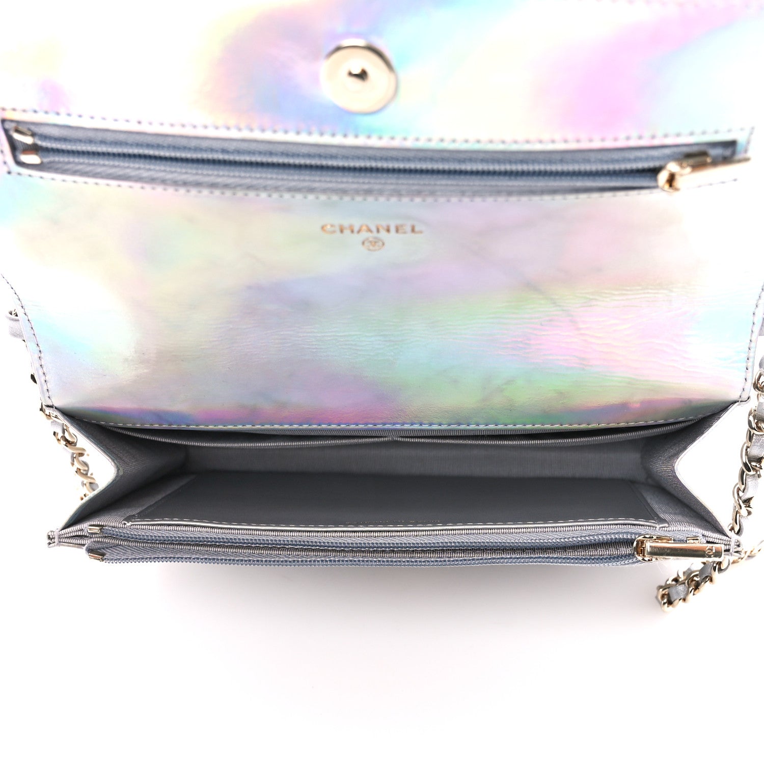 Chanel Iridescent Goatskin Quilted Wallet On Chain WOC Silver 5 of 12