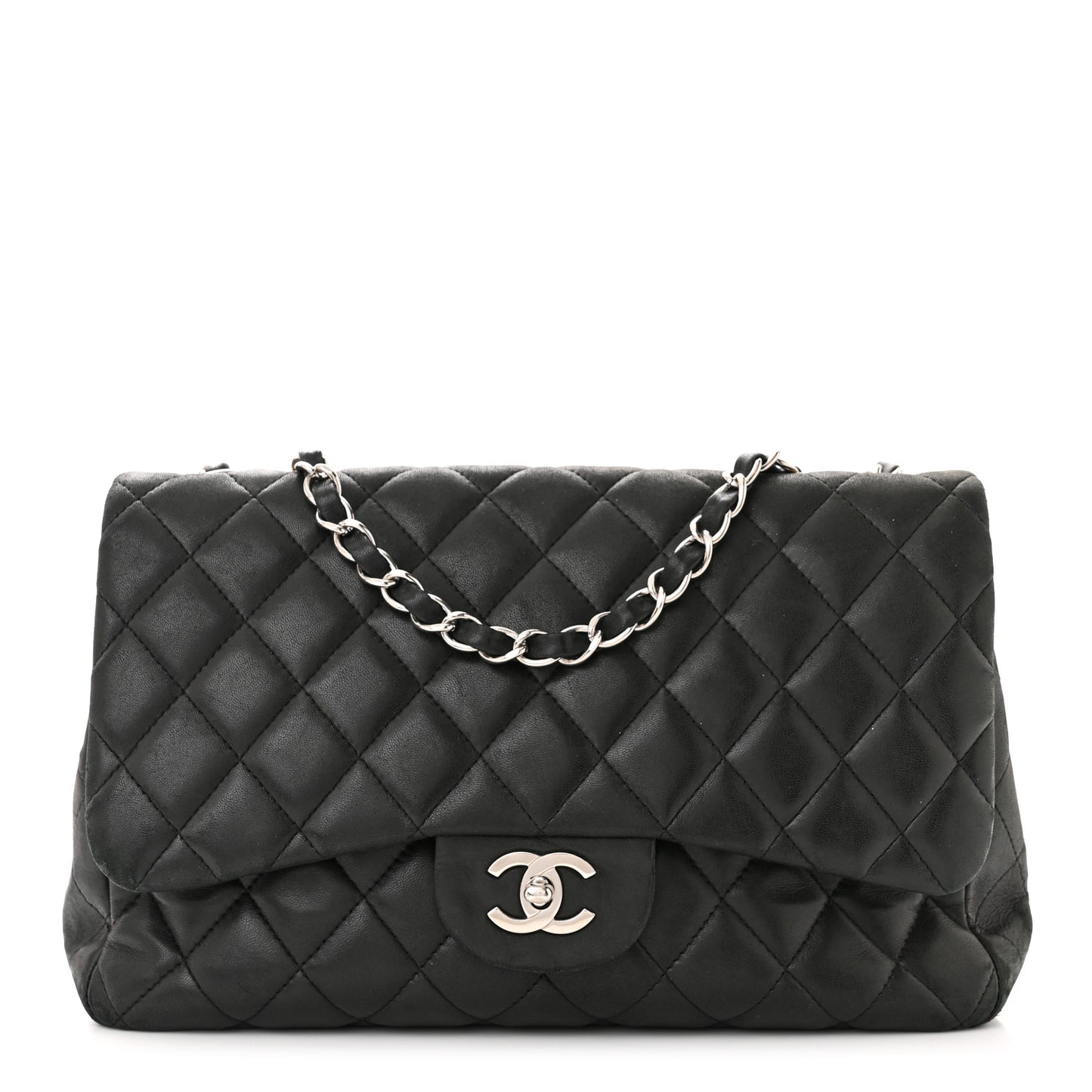 Lambskin Quilted Jumbo Single Flap Black