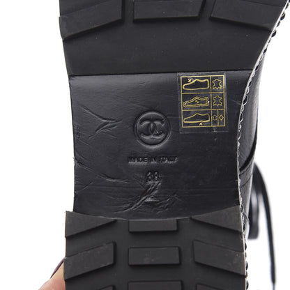 Chanel Crackled Calfskin Velvet Pearl Combat Short Boots 38 Black 7 of 7