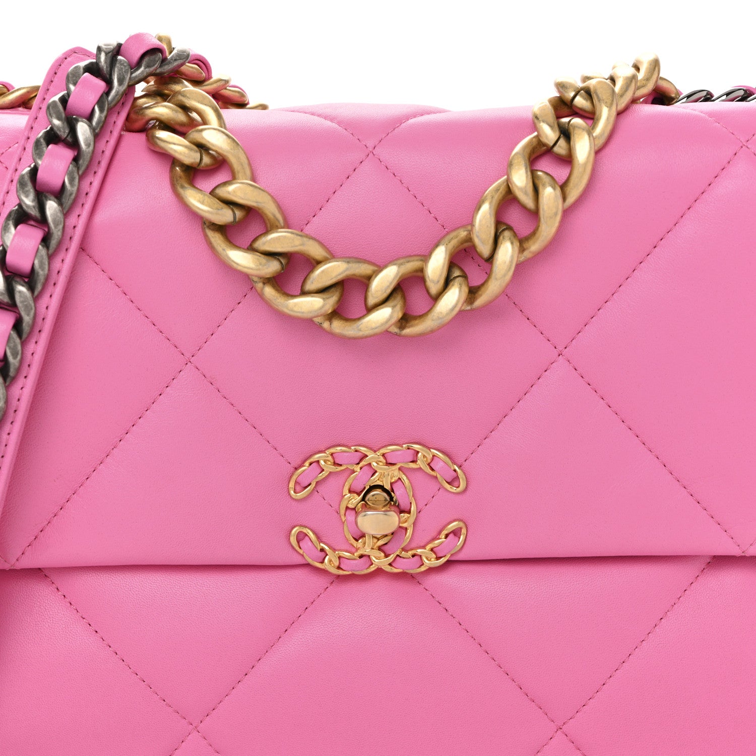 Chanel Lambskin Quilted Large Chanel 19 Flap Neon Pink 8 of 13