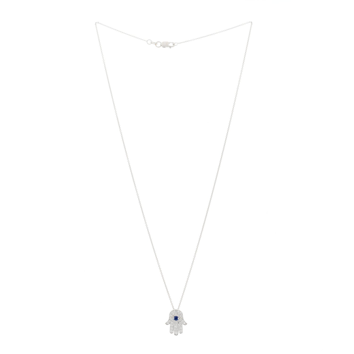 Roberto Coin 18K White Gold Diamond Blue Sapphire Hamsa Pendant Necklace 2 of 6