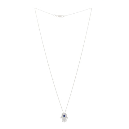 Roberto Coin 18K White Gold Diamond Blue Sapphire Hamsa Pendant Necklace 2 of 6