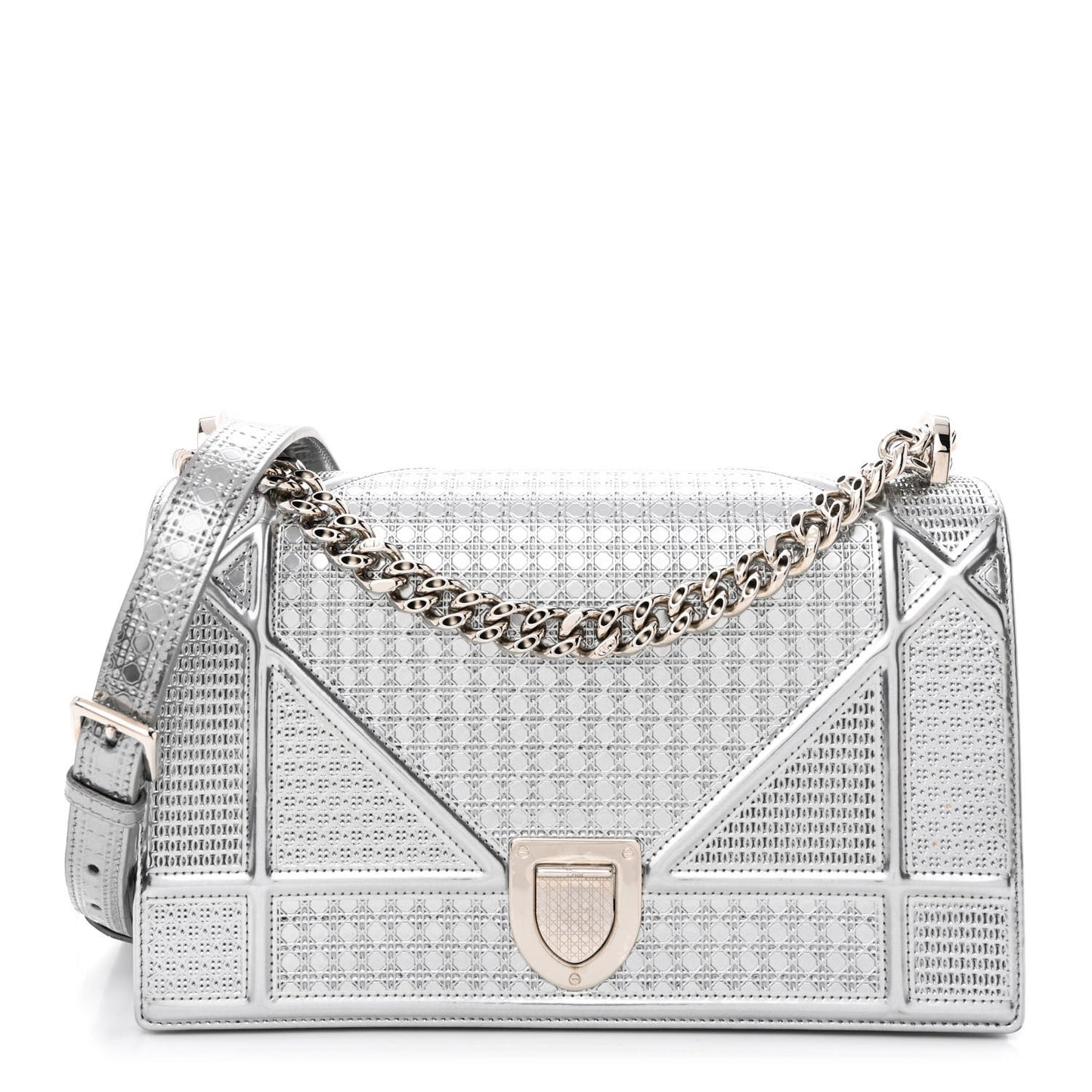 Metallic Patent Micro-Cannage Medium Diorama Flap Bag Silver