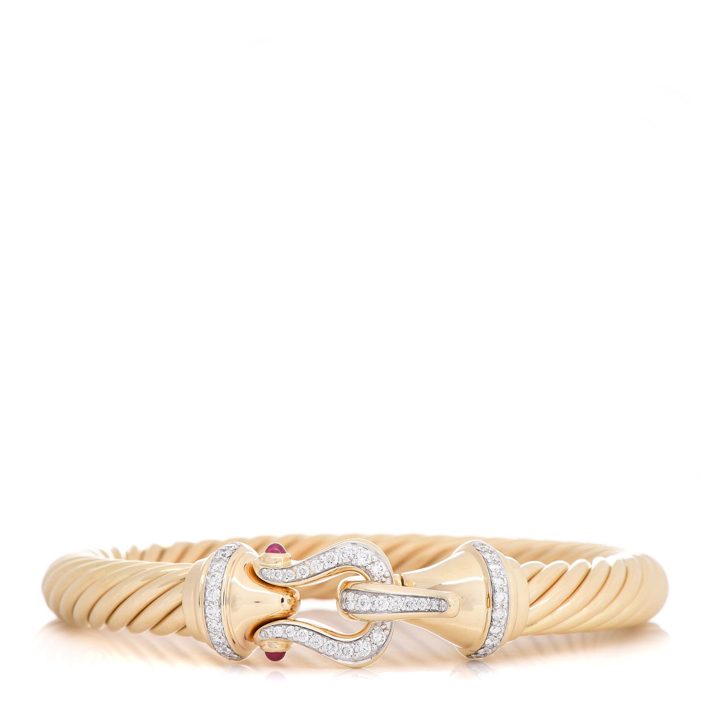 18K Yellow Gold Diamond Ruby 9mm Cable Buckle Bracelet