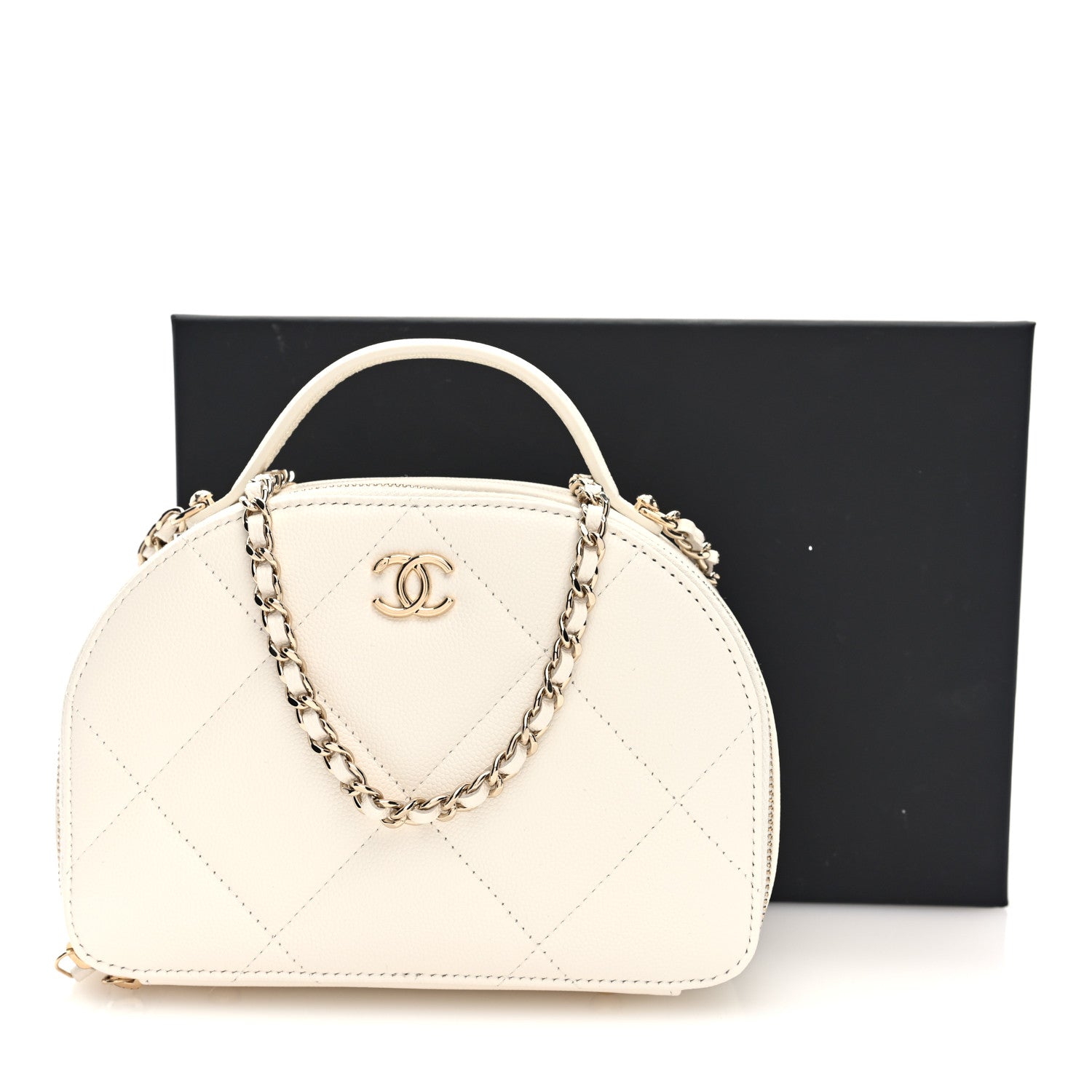 Chanel Grained Calfskin Quilted Top Handle Chain Clutch White 11 of 11