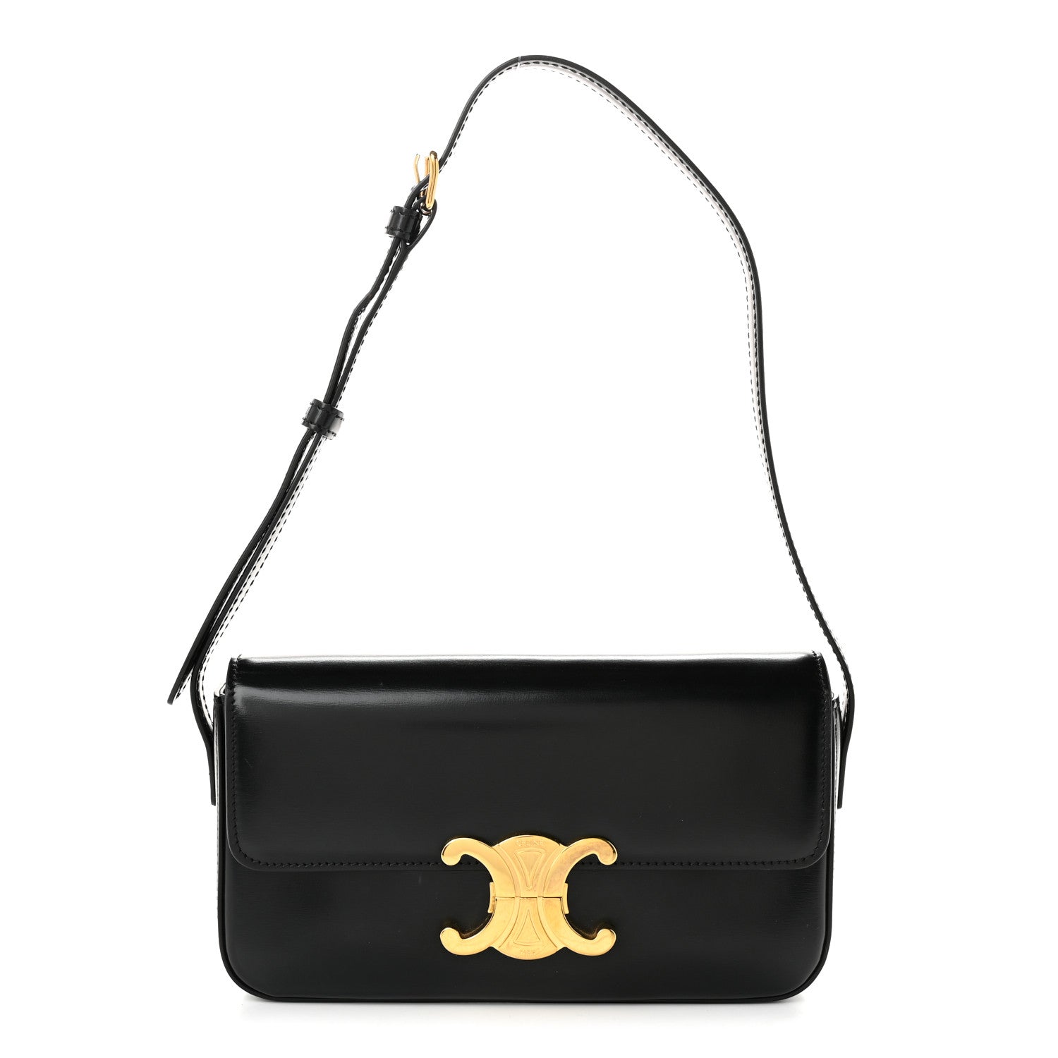 Celine Shiny Calfskin Triomphe Shoulder Bag Black 1 of 10