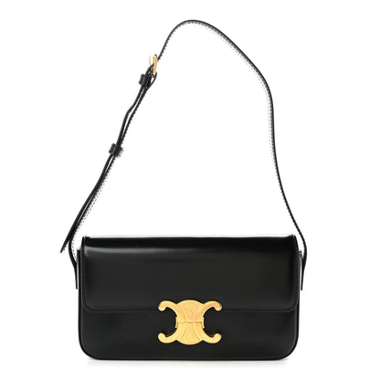 Celine Shiny Calfskin Triomphe Shoulder Bag Black 1 of 10