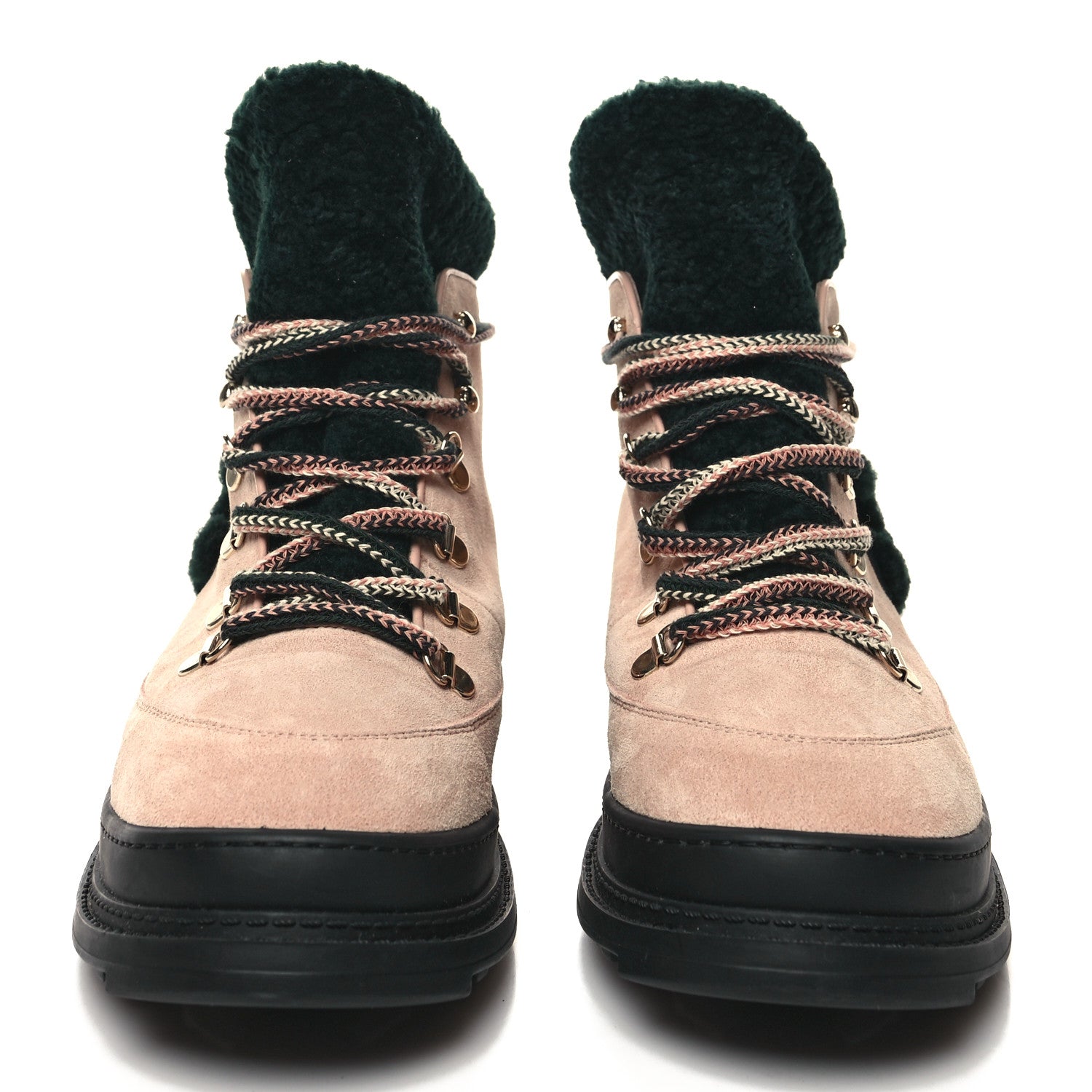 Chanel Suede Shearling CC Lace Up Boots 40 Pink Black 2 of 8