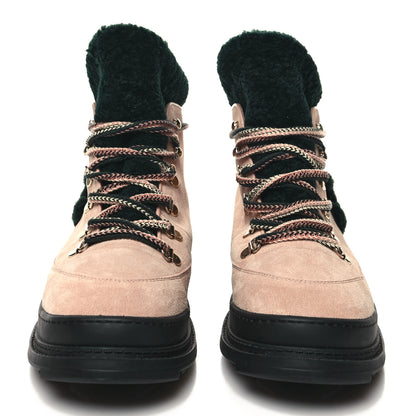 Chanel Suede Shearling CC Lace Up Boots 40 Pink Black 2 of 8