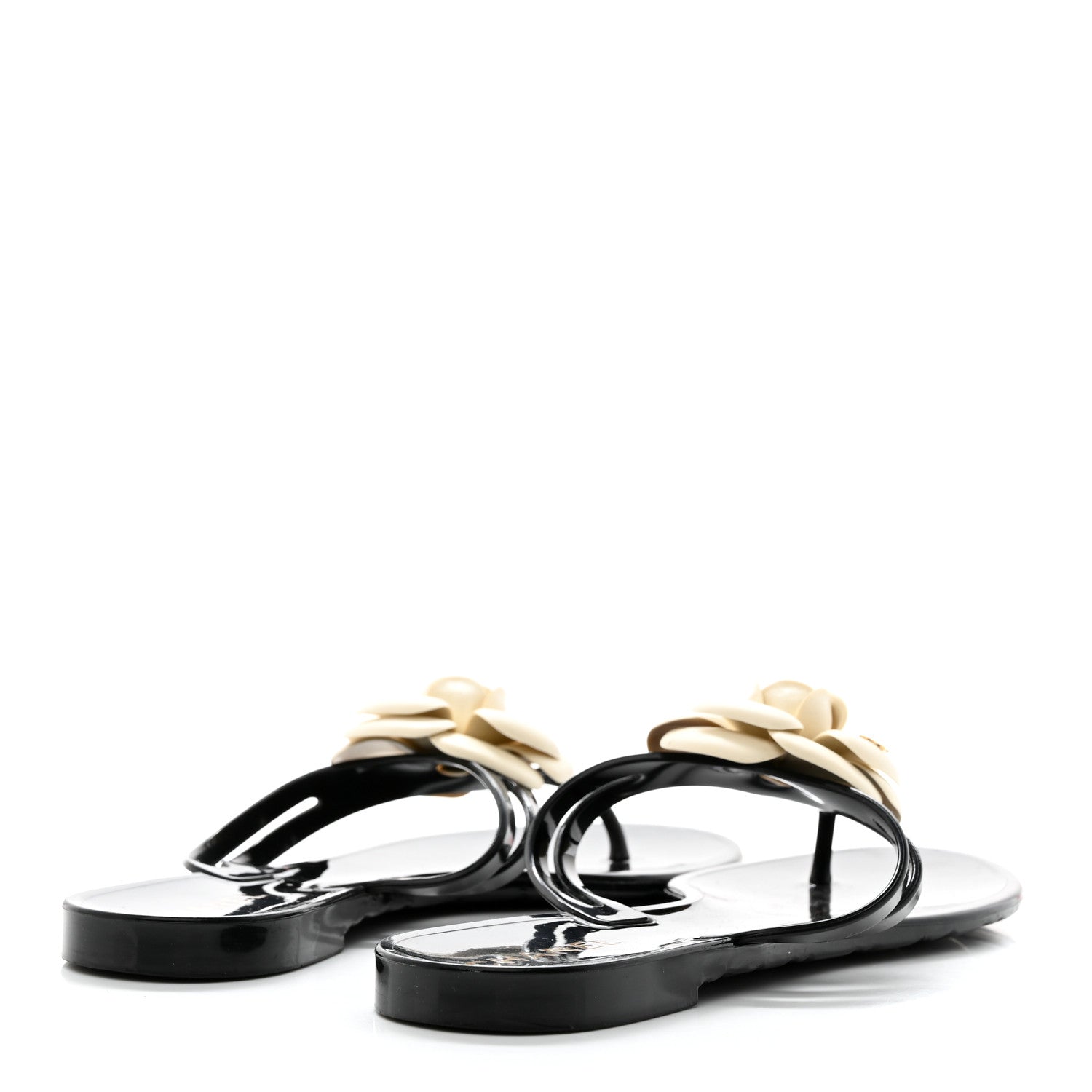 Chanel Jelly Camellia Thong Sandals 40 Black Ivory 4 of 8