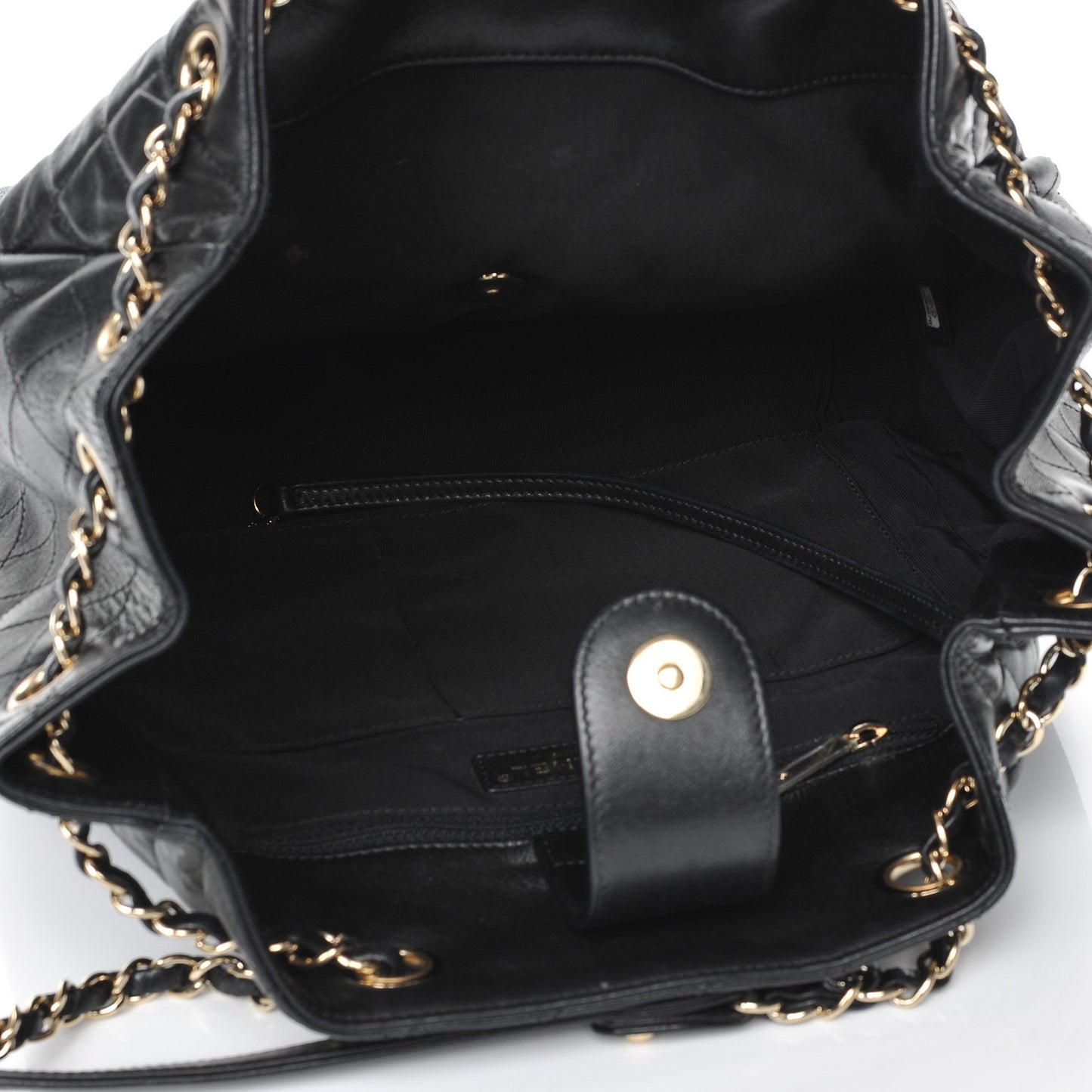 Lambskin Quilted Large Drawstring Bag Black
