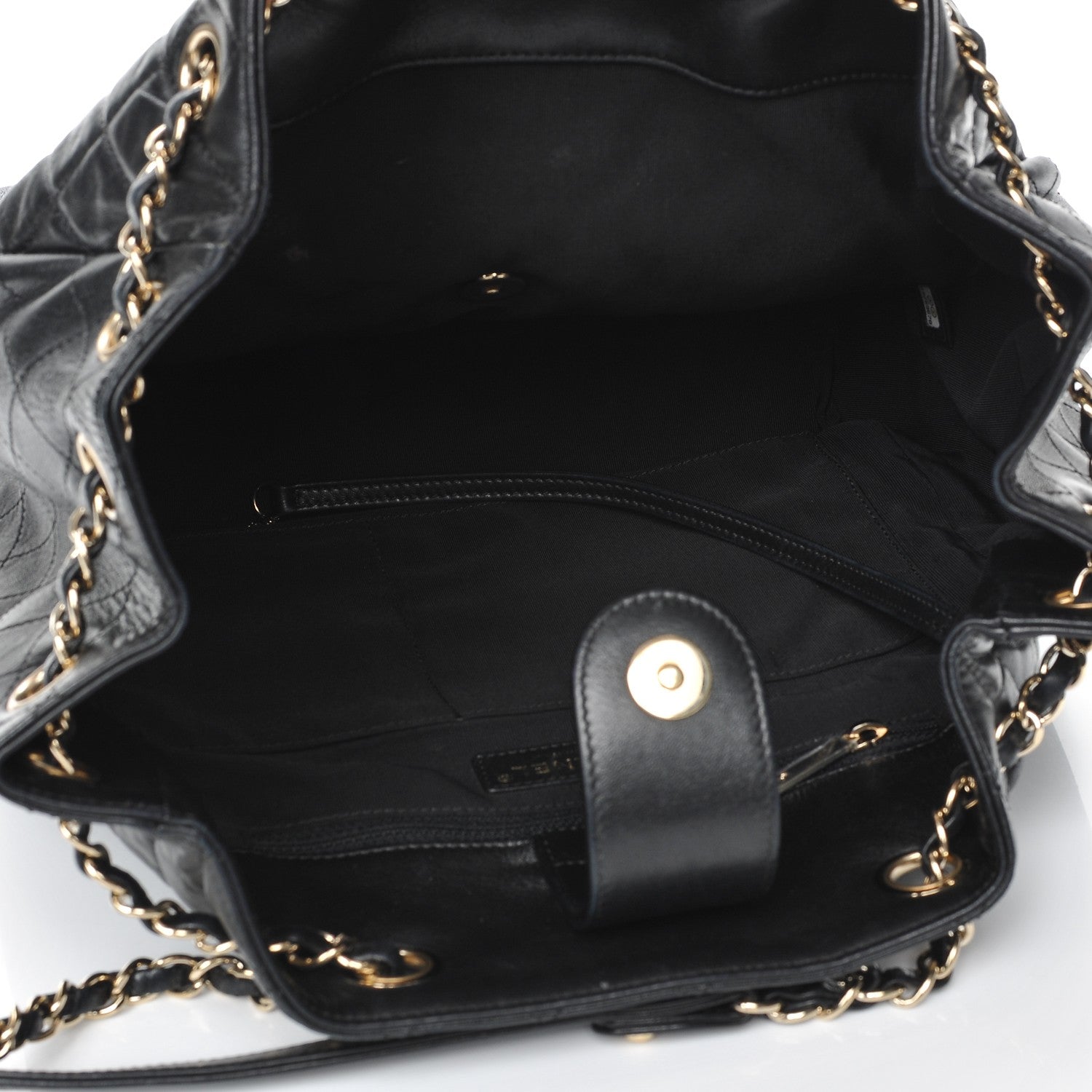 Chanel Lambskin Quilted Large Drawstring Bag Black 6 of 9