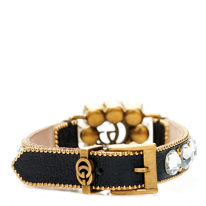 Gucci Metal Calfskin Crystal Double G Bracelet Black 2 of 5