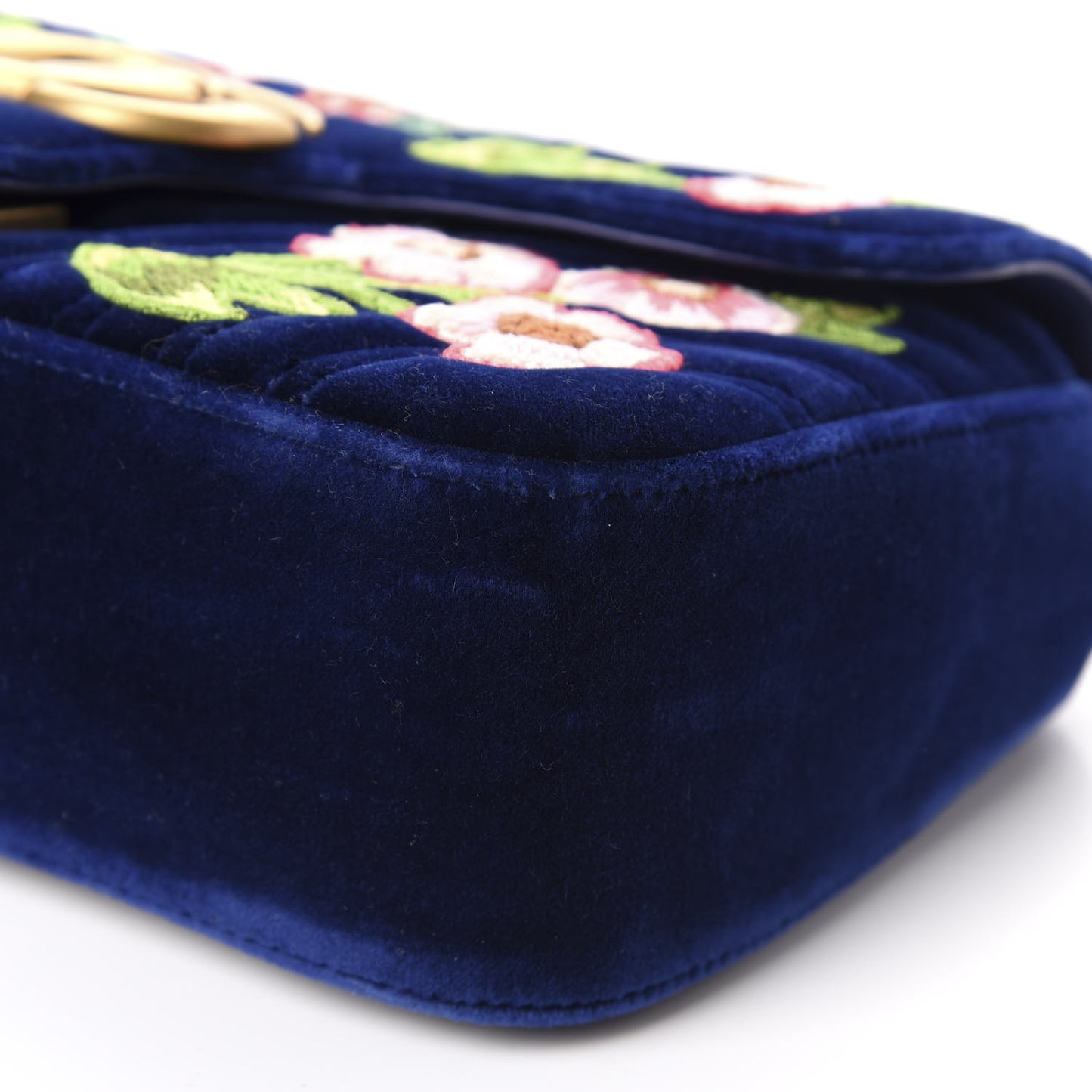 Velvet Matelasse Deer Embroidered Small GG Marmont Shoulder Bag Cobalt