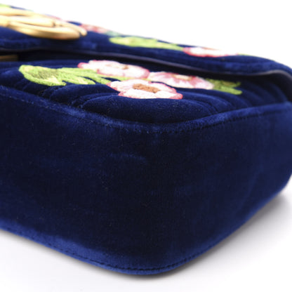 Gucci Velvet Matelasse Deer Embroidered Small GG Marmont Shoulder Bag Cobalt 8 of 10