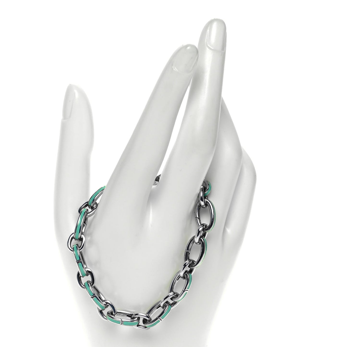 Sterling Silver Enamel Clasping Link Bracelet Blue