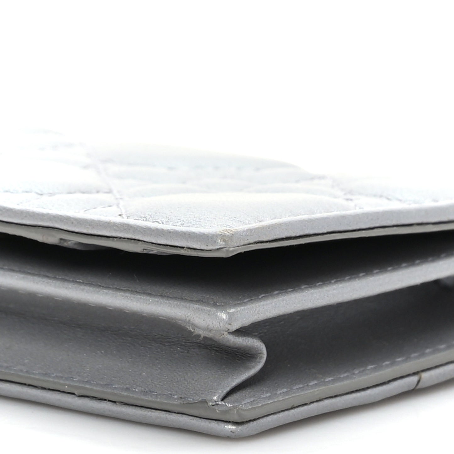 Metallic Lambskin Cannage SmallLady Dior Flap Card Holder Silver