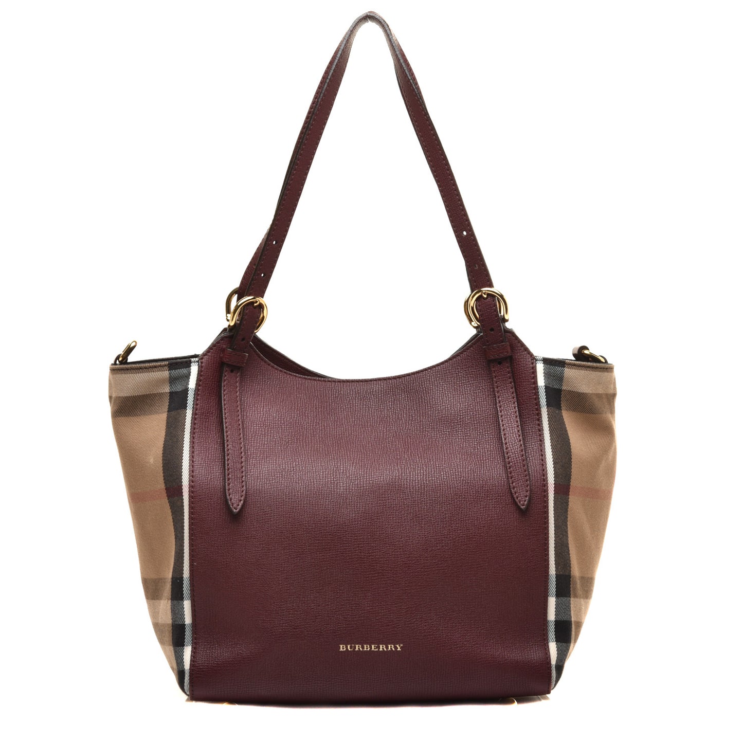 Grainy Calfskin House Check Small Canterbury Tote Mahogany Red