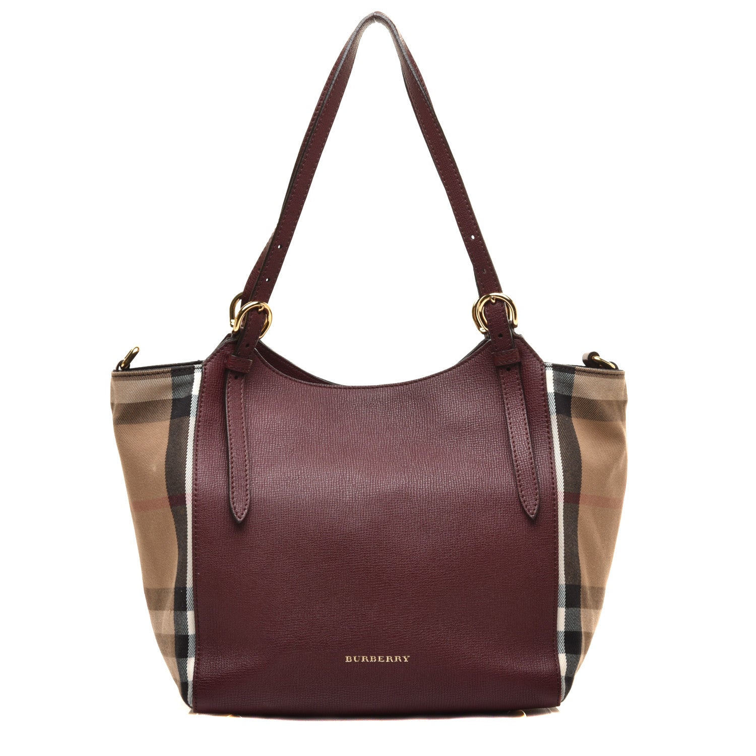 Burberry Grainy Calfskin House Check Small Canterbury Tote Mahogany Red 1 of 8