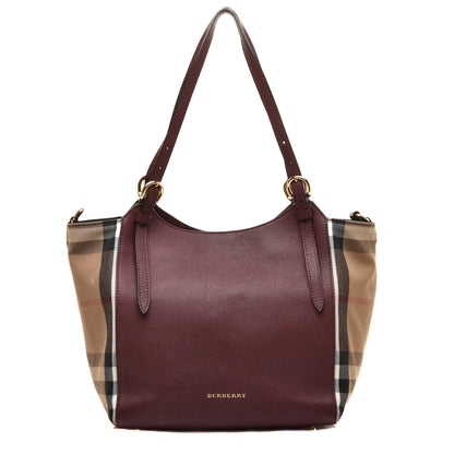 Burberry Grainy Calfskin House Check Small Canterbury Tote Mahogany Red 1 of 8