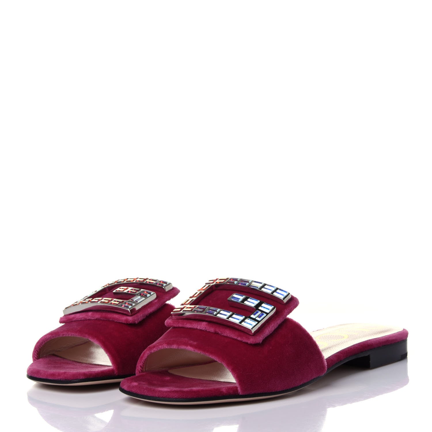 Gucci Velvet Crystal Square G Madelyn Slide Sandals 35 Light Raspberry Rose 3 of 11