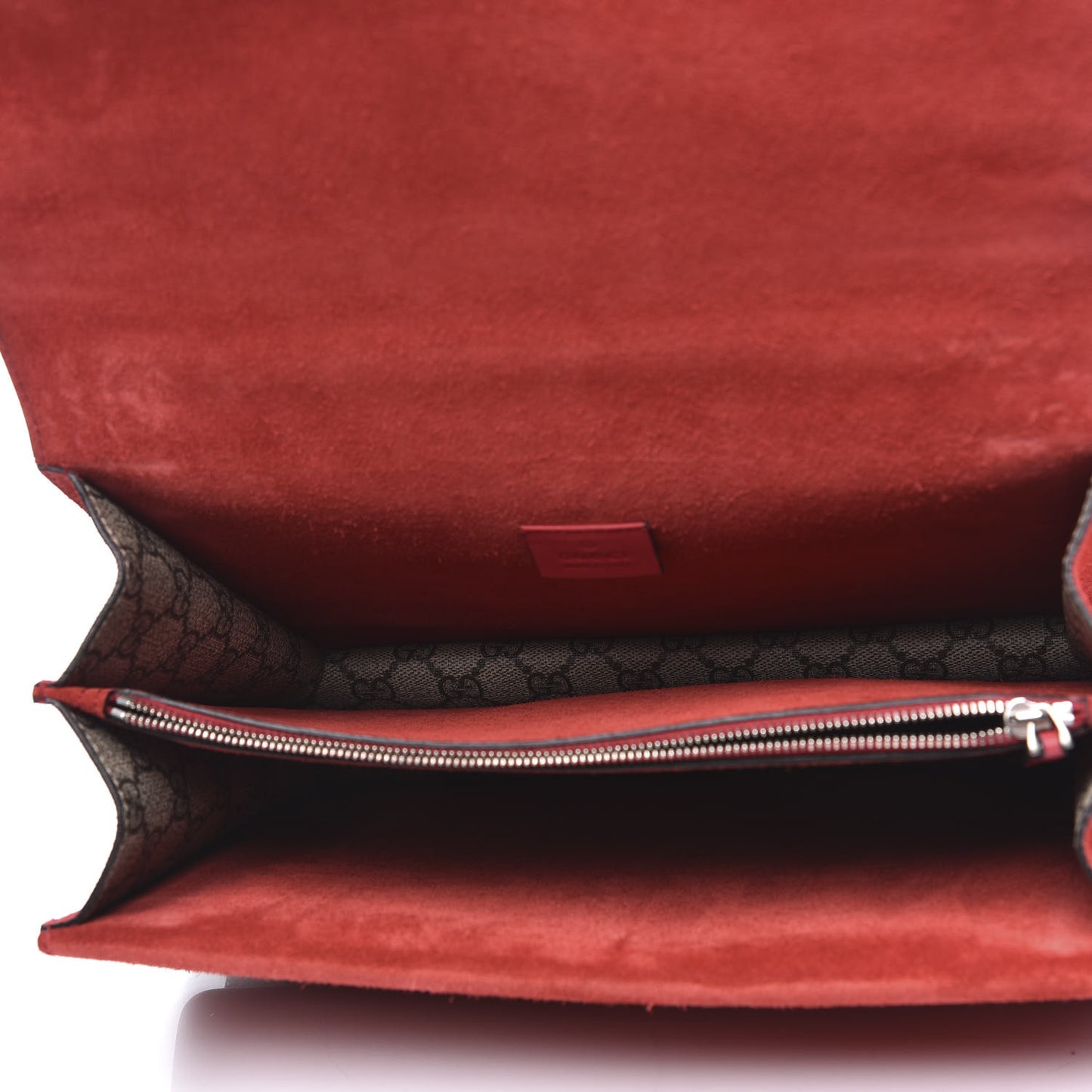 GG Supreme Monogram Suede Cudu Medium Dionysus Shoulder Bag Beige Ebony Vulcanic Red