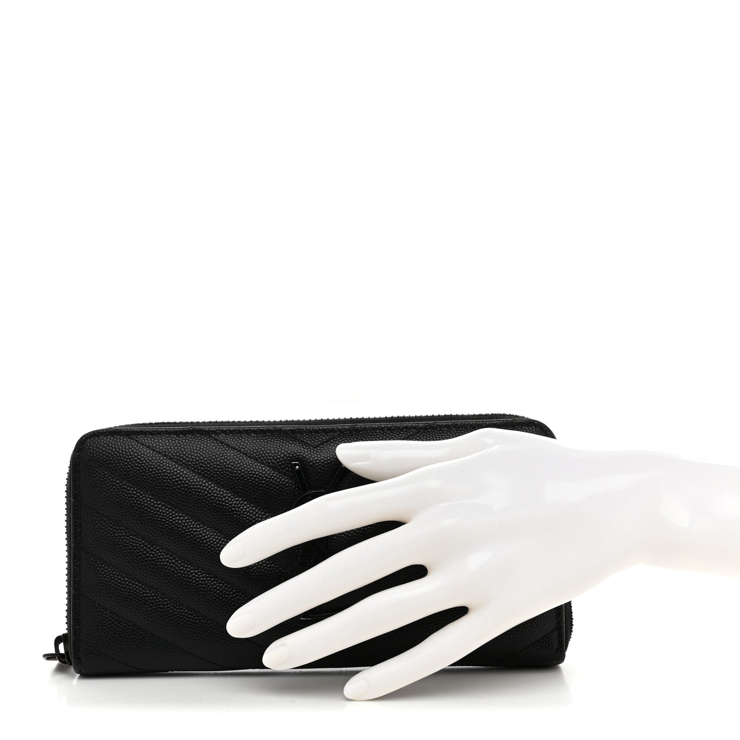 Grain De Poudre Matelasse Chevron Monogram Monochrome Zip Around Wallet Black