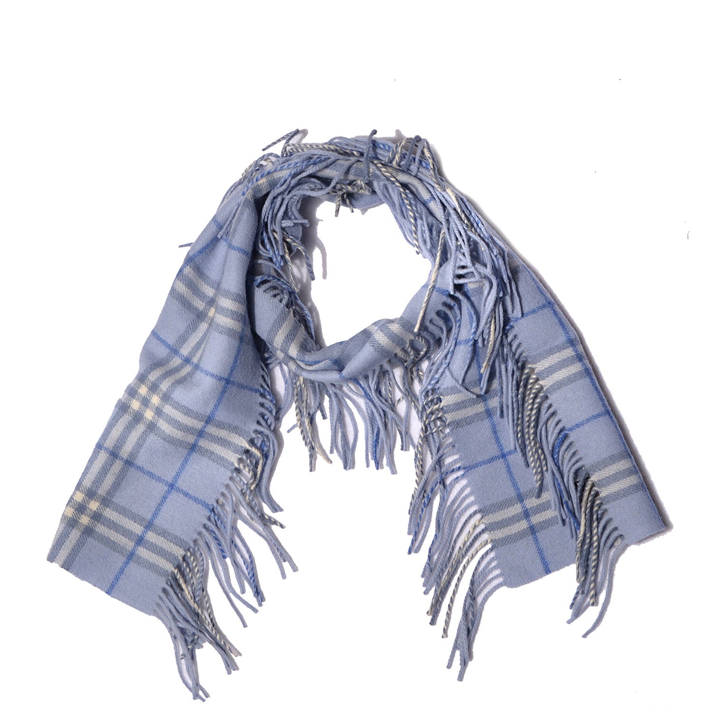 Wool Check Happy Fringe Scarf Blue