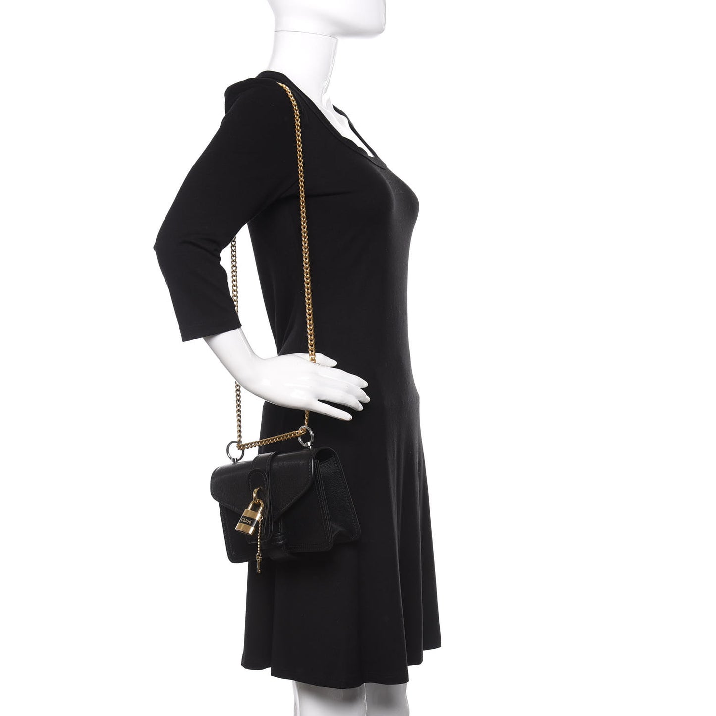 Shiny Goatskin Calfskin Mini Aby Chain Shoulder Bag Black