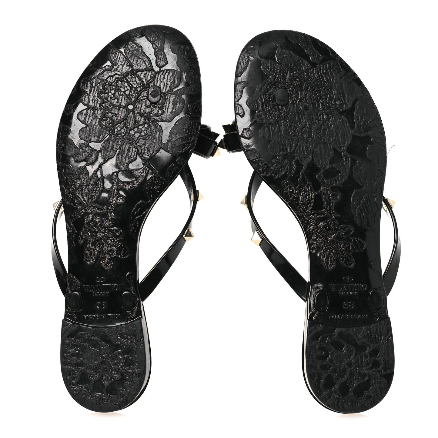 PVC Jelly Rockstud Bow Thong Sandals 38 Black