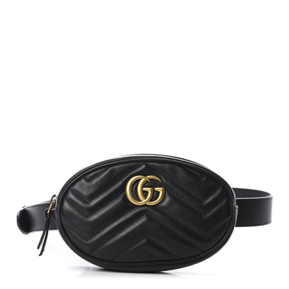 Gucci Calfskin Matelasse GG Marmont Belt Bag 85 34 Black 1 of 11