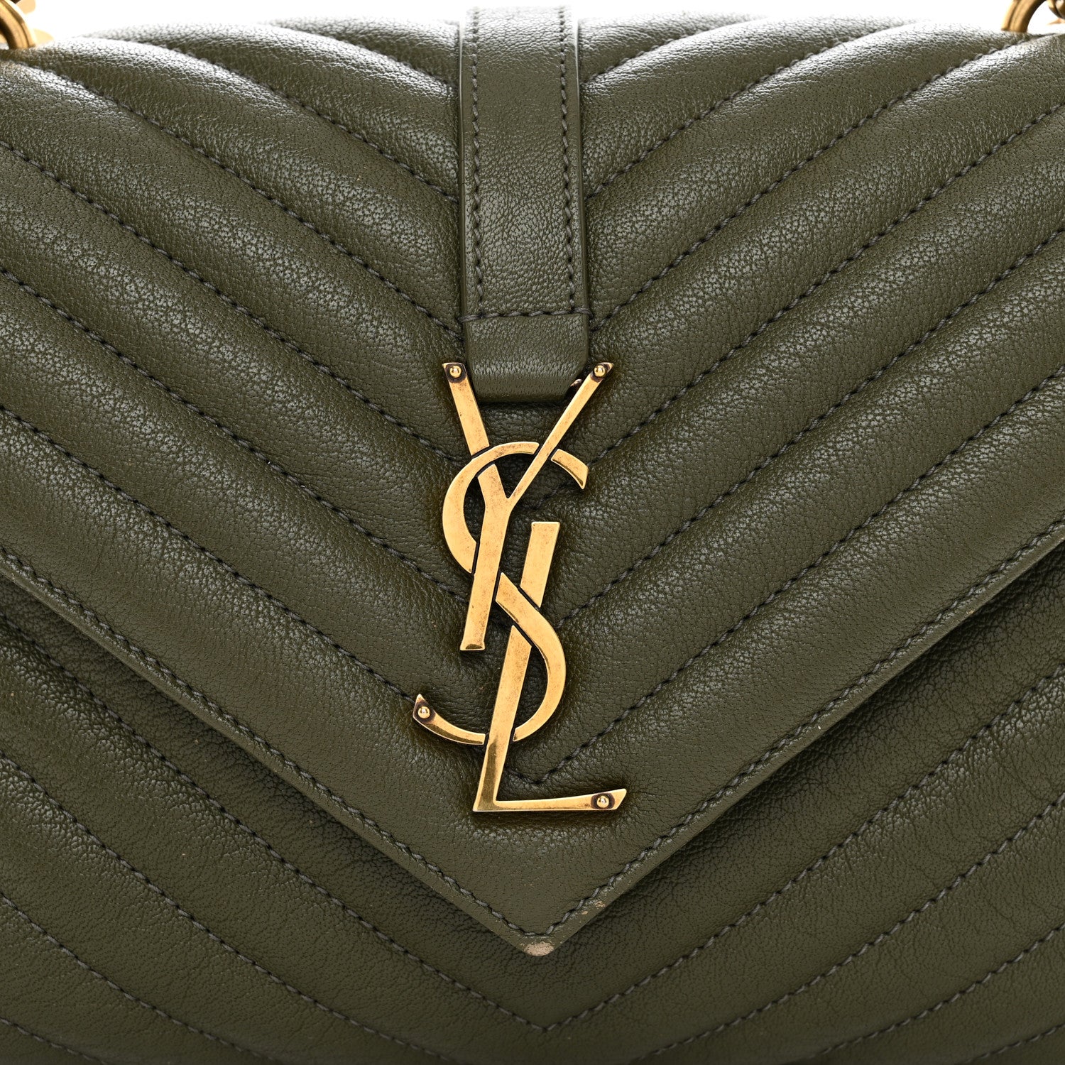 Saint Laurent Sheepskin Matelasse Chevron Monogram Medium College Bag Military Olive 5 of 13