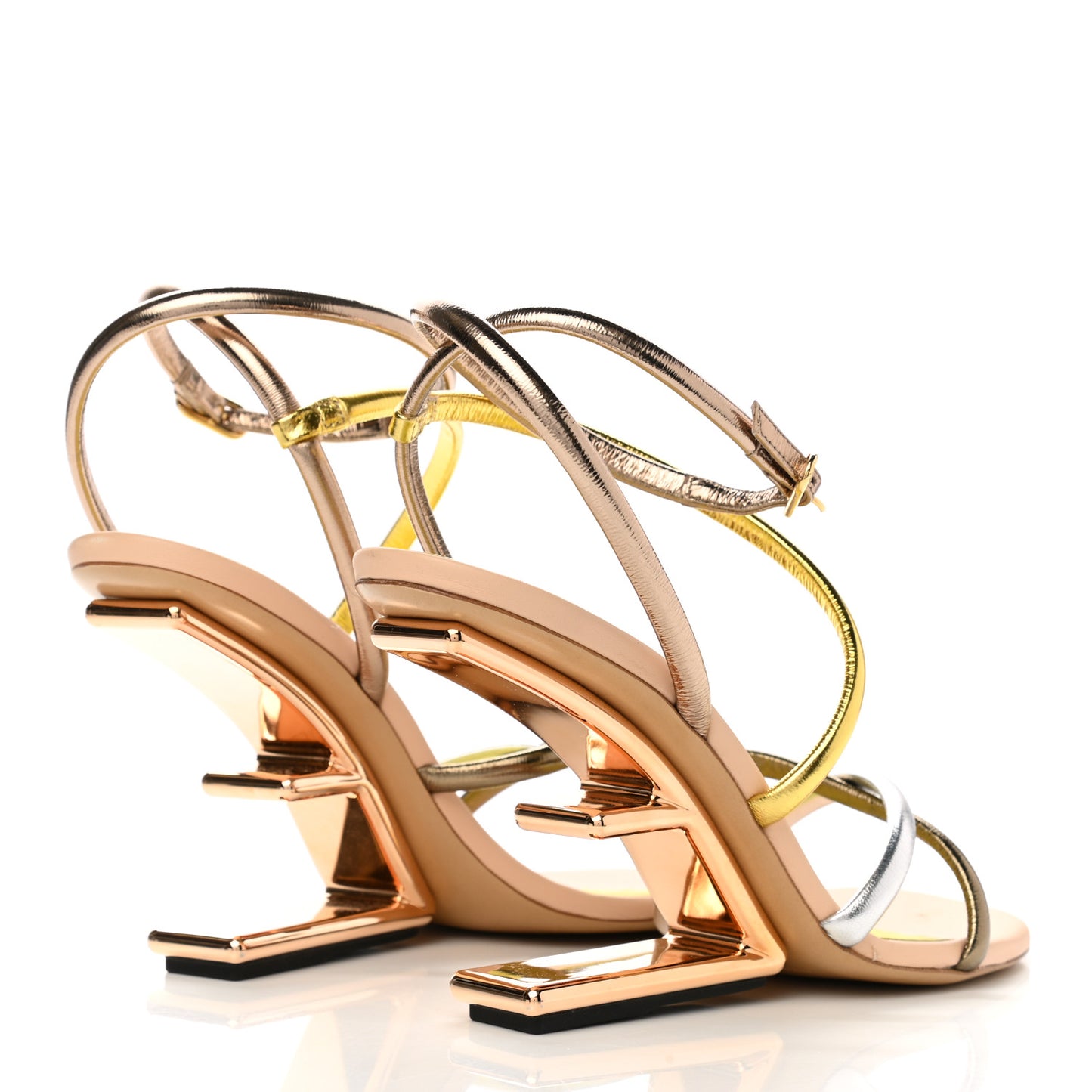 Metallic Nappa Fendi First 95mm Strappy Sandals 41 Argento Stagno Oro Champagne