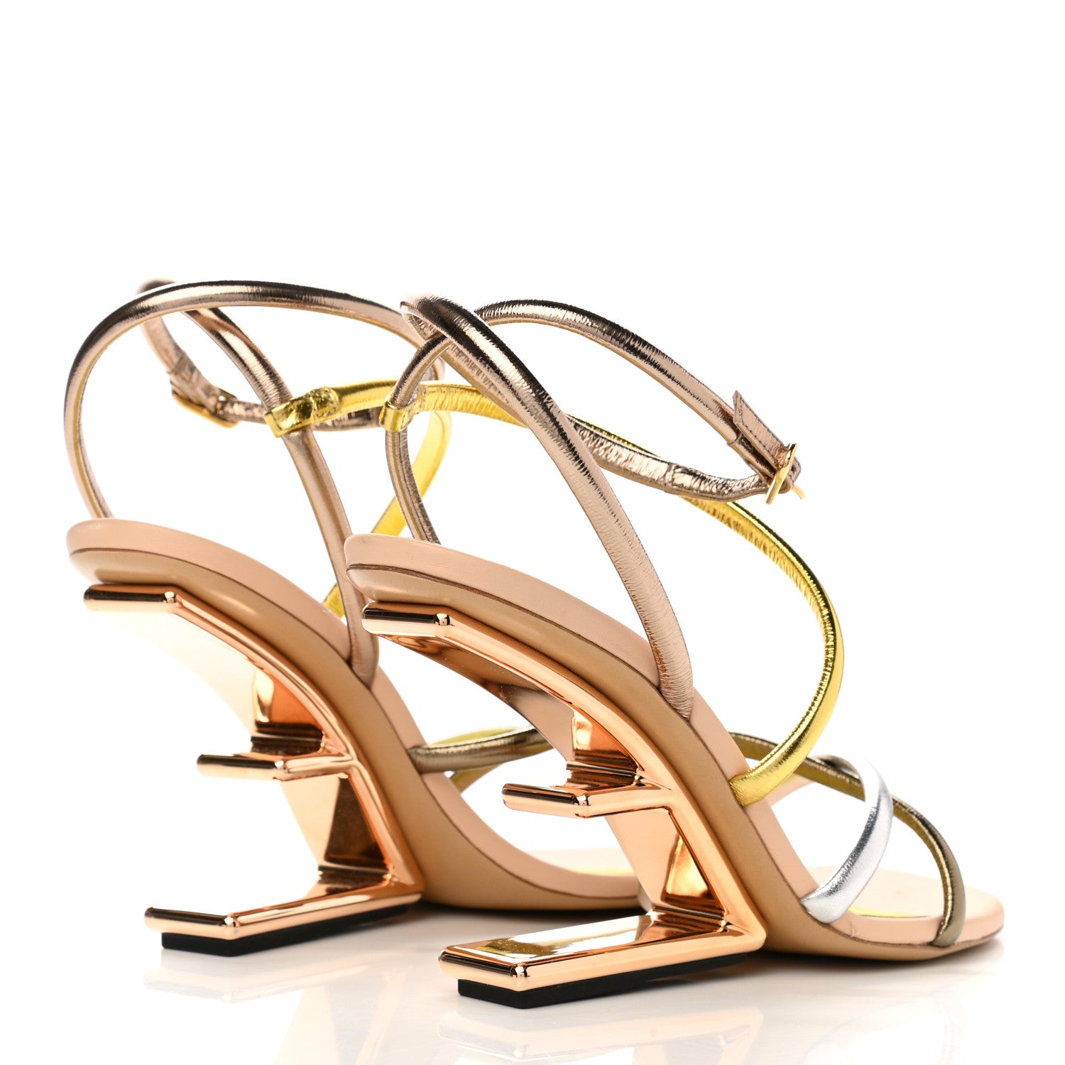 Fendi Metallic Nappa Fendi First 95mm Strappy Sandals 41 Argento Stagno Oro Champagne 3 of 7