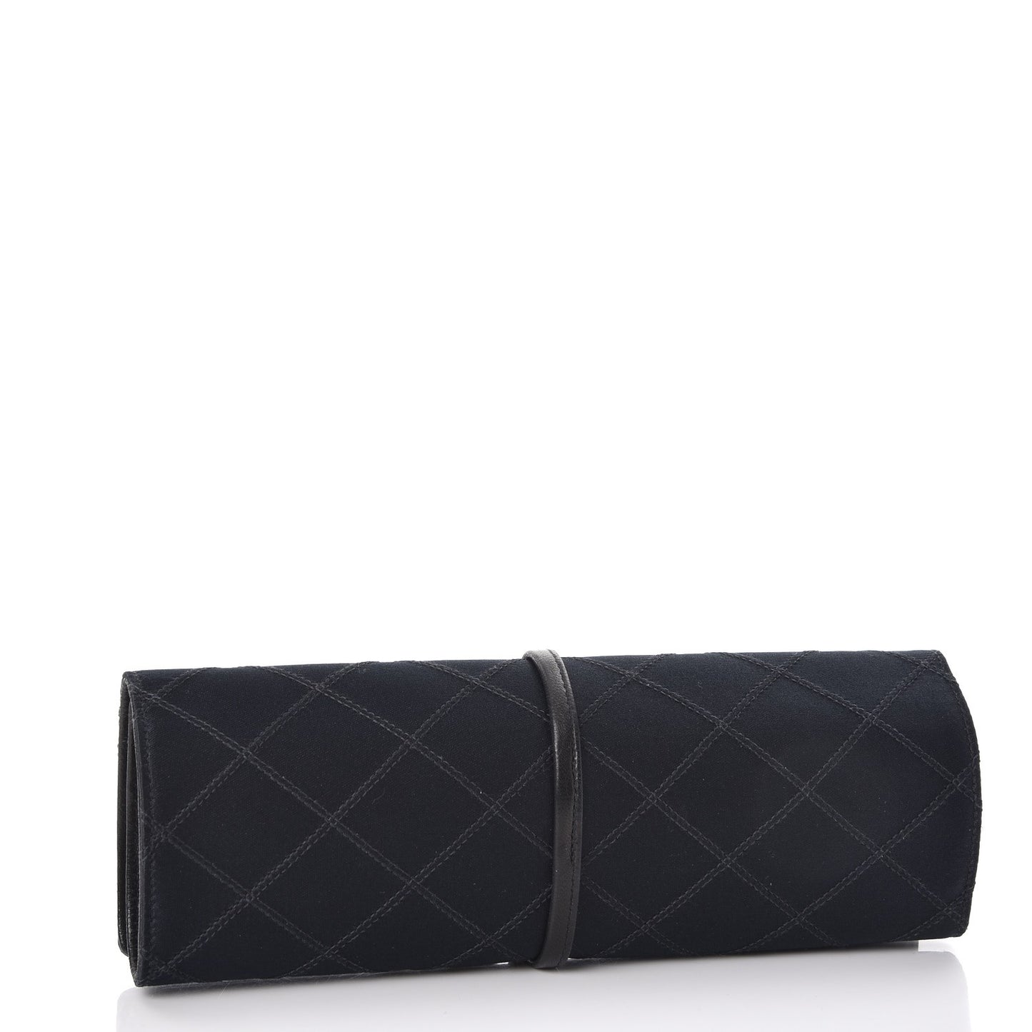 Satin Quilted Jewelry Roll Case Black