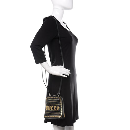 Gucci X SEGA Calfskin GUCCY Stars Mini Dome Shoulder Bag Black Gold 2 of 12