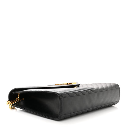 Saint Laurent Grain De Poudre Matelasse Chevron Large Monogram Satchel Black 4 of 10
